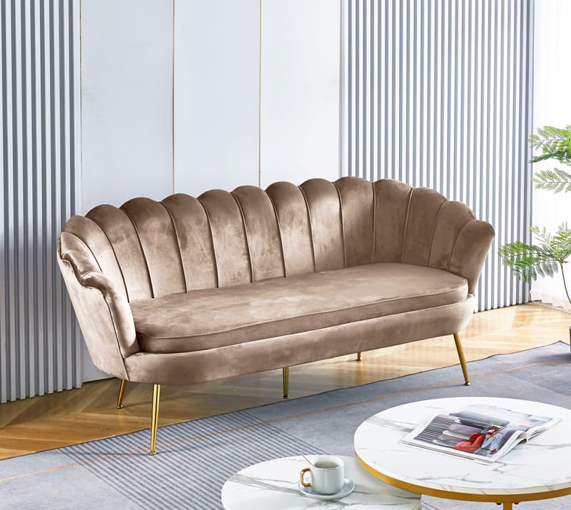 Soffa 3-sits i mörk beige sammet/mässing - Kingsley - Mörk beige - Möbler - Soffa - Sammetssoffa