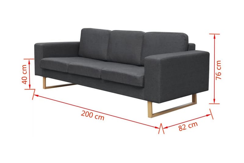 Soffa 3-sits tyg mörkgrå - Grå - 3 sits soffa