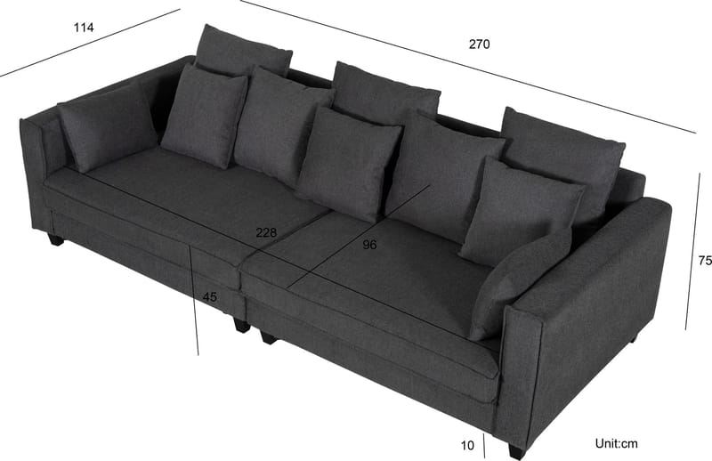 Soffa 4-sits 270 cm antracit tyg - Brandy - Antracit - Möbler - Soffa - Sammetssoffa