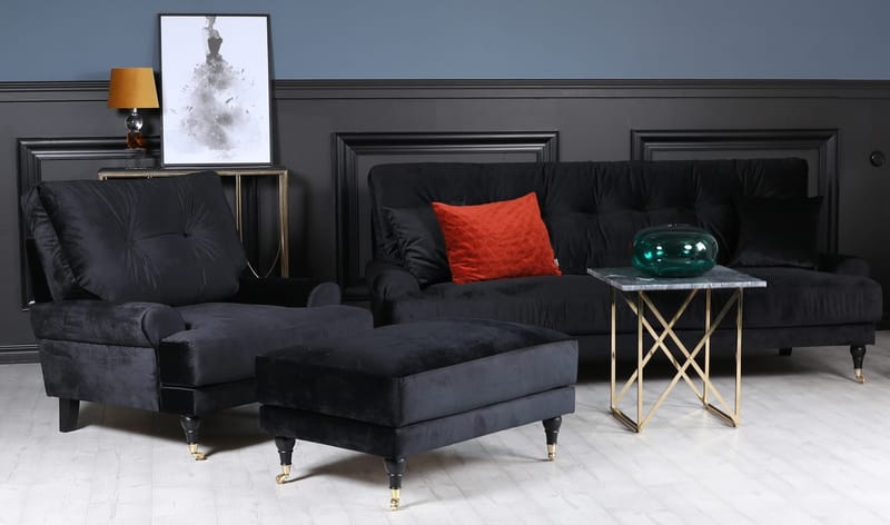 Soffa Adena Svart - 225 cm - Svart sammet - Möbler - Soffa - Sammetssoffa