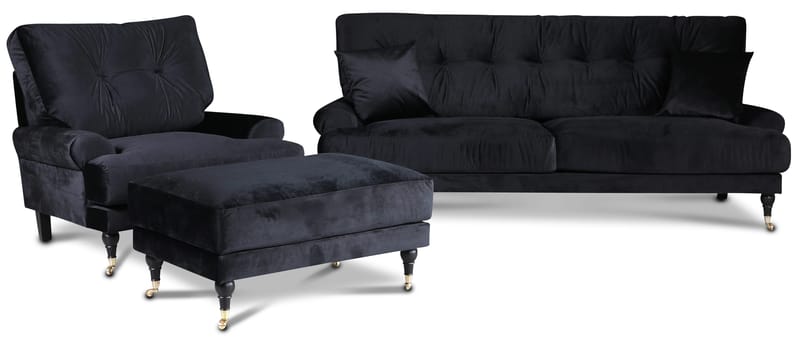Soffa Adena Svart - 225 cm - Svart sammet - Möbler - Soffa - Sammetssoffa