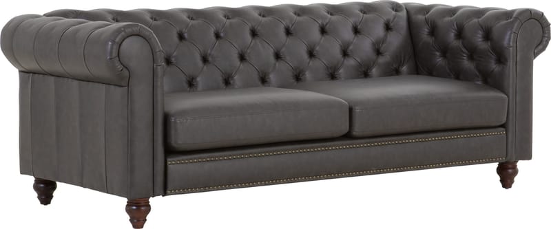 Soffa chesterfield 3-sits 219 cm mörkbrunt konstläder - Mörkbrun - Möbler - Soffa - Chesterfield soffa