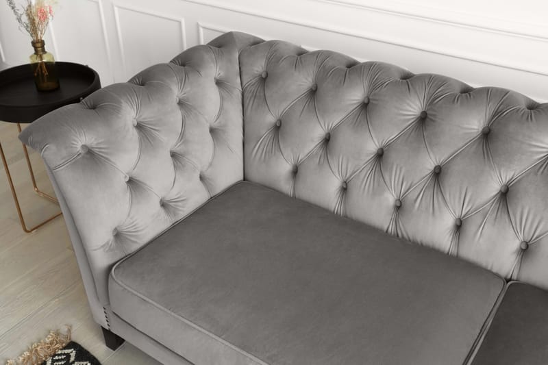 Soffa chesterfield 3-sits grå - Henry - Grå sammet - Möbler - Soffa - Chesterfield soffa