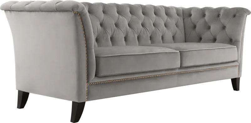 Soffa chesterfield 3-sits grå - Henry, Grå sammet