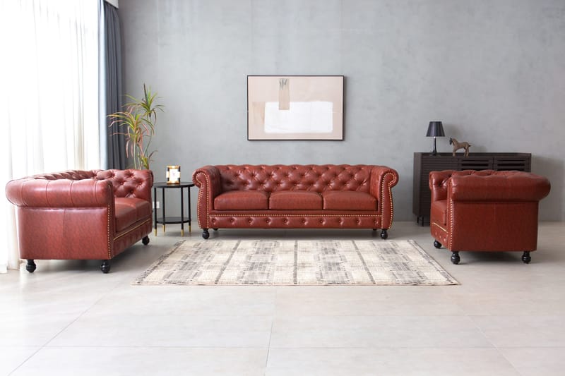 Soffa chesterfield 3-sits i brun PU - Charles - Brun/svart - Möbler - Soffa - Chesterfield soffa