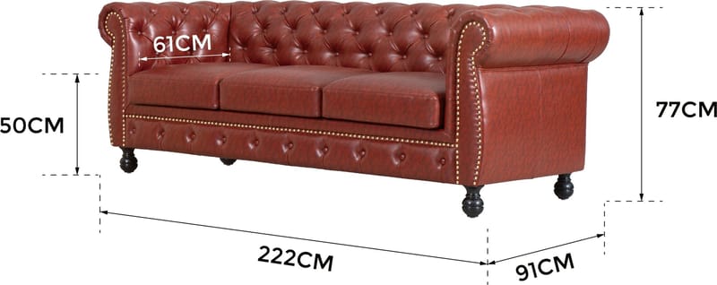 Soffa chesterfield 3-sits i brun PU - Charles - Brun/svart - Möbler - Soffa - Chesterfield soffa