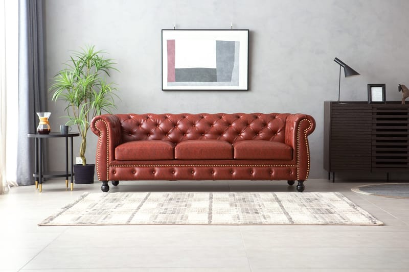 Soffa chesterfield 3-sits i brun PU - Charles - Brun/svart - Möbler - Soffa - Chesterfield soffa