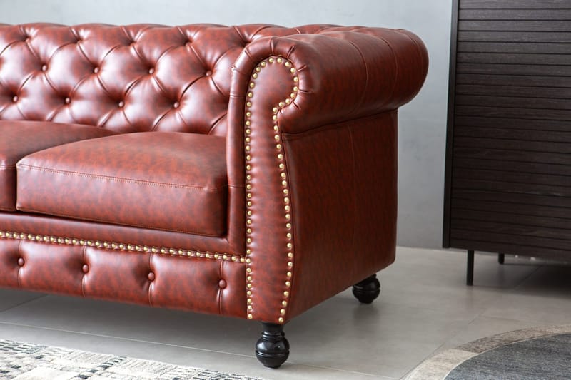 Soffa chesterfield 3-sits i brun PU - Charles - Brun/svart - Möbler - Soffa - Chesterfield soffa