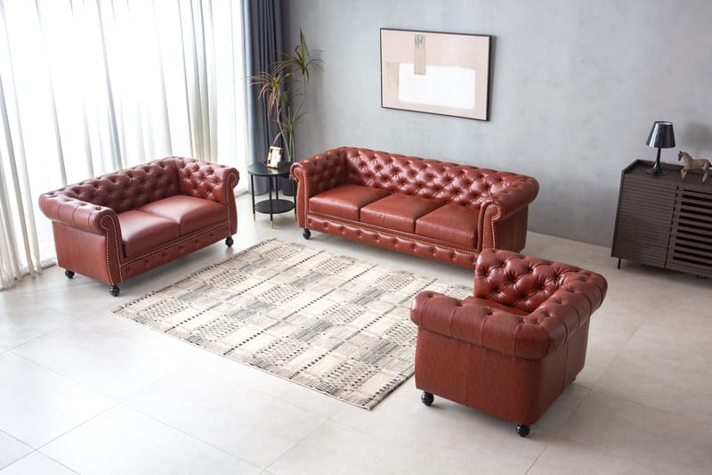 Soffa chesterfield 3-sits i brun PU - Charles - Brun/svart - Möbler - Soffa - Chesterfield soffa