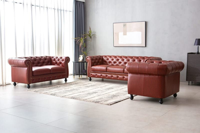 Soffa chesterfield 3-sits i brun PU - Charles - Brun/svart - Möbler - Soffa - Chesterfield soffa