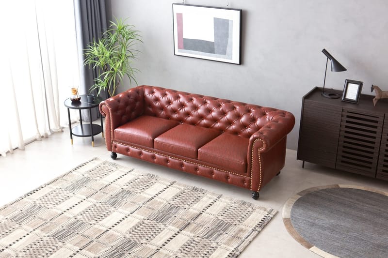 Soffa chesterfield 3-sits i brun PU - Charles - Brun/svart - Möbler - Soffa - Chesterfield soffa