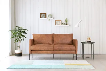 Soffa i brunt ecoläder 156 cm - Cognac - Möbler - Soffa - Skinnsoffor