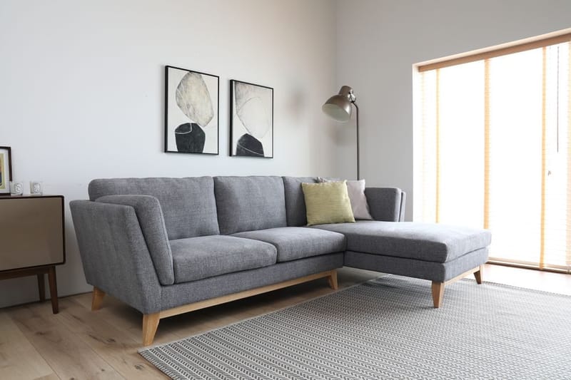 Soffa med divan grått tyg - 260 cm bred - grå - Möbler - Soffa - Divansoffor & schäslongsoffa