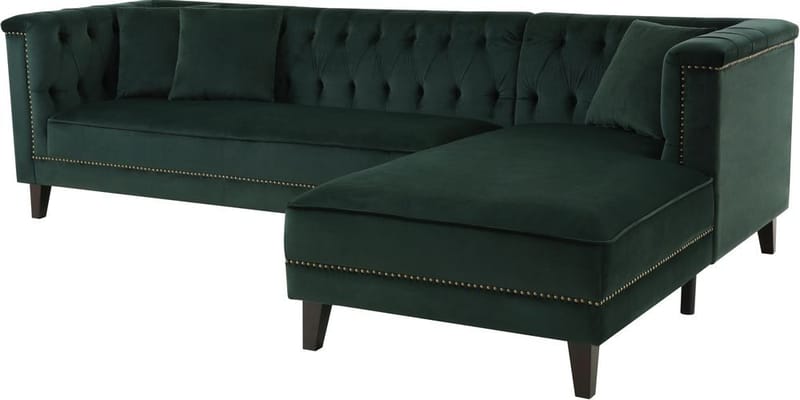 Soffa med divan grön sammet - Bellas - Grön - Möbler - Soffa - Divansoffor & schäslongsoffa