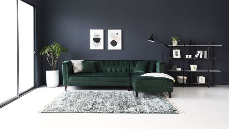 Soffa med divan grön sammet - Bellas - Grön - Möbler - Soffa - Divansoffor & schäslongsoffa