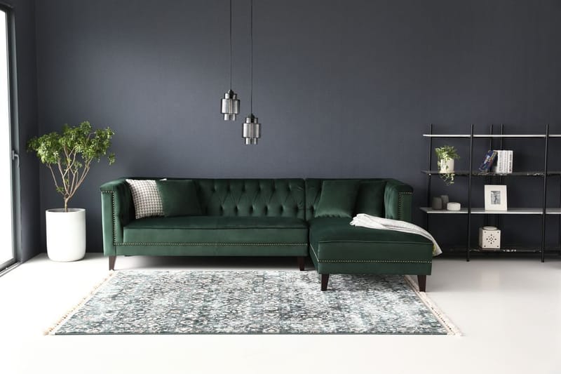 Soffa med divan grön sammet - Bellas - Grön - Möbler - Soffa - Divansoffor & schäslongsoffa