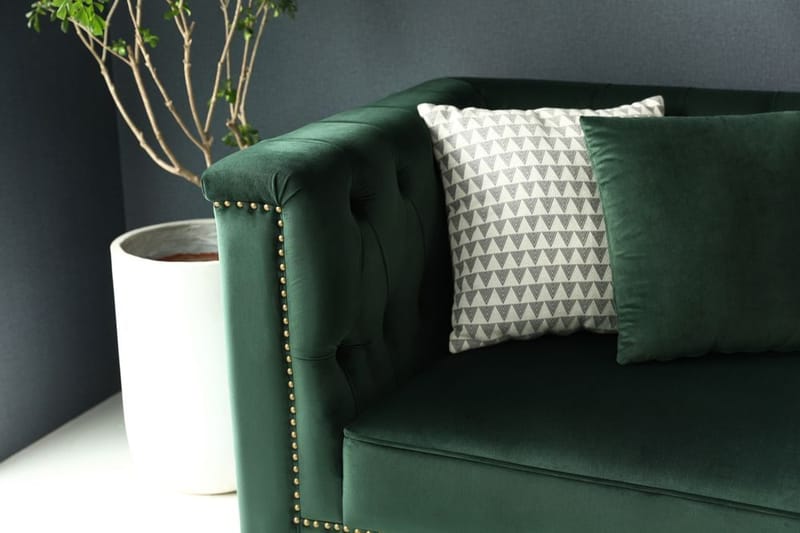 Soffa med divan grön sammet - Bellas - Grön - Möbler - Soffa - Divansoffor & schäslongsoffa