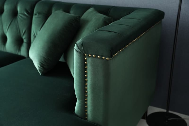 Soffa med divan grön sammet - Bellas - Grön - Möbler - Soffa - Divansoffor & schäslongsoffa