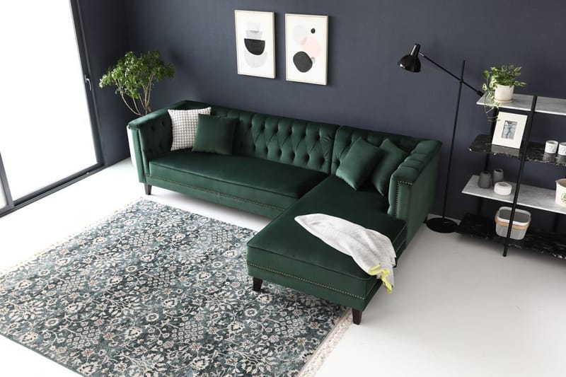 Soffa med divan grön sammet - Bellas - Grön - Möbler - Soffa - Divansoffor & schäslongsoffa
