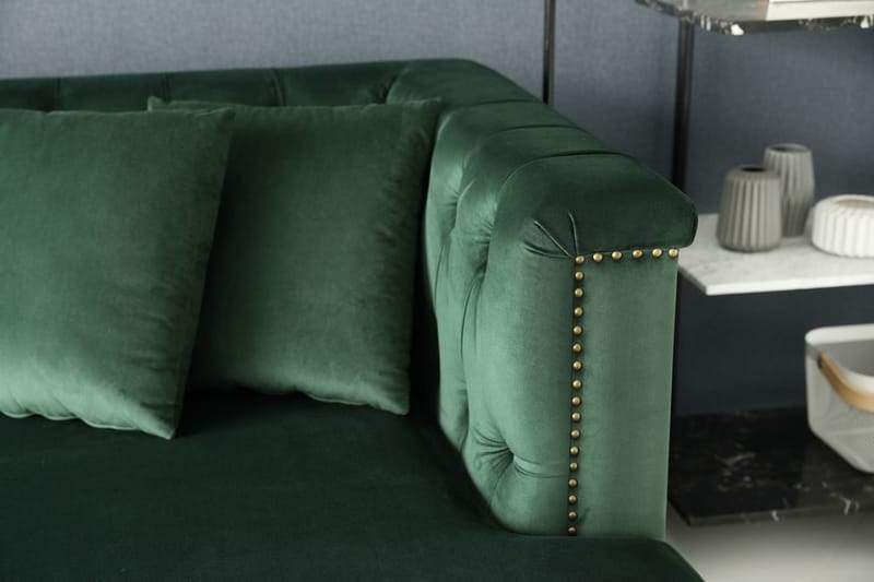 Soffa med divan grön sammet - Bellas - Grön - Möbler - Soffa - Divansoffor & schäslongsoffa