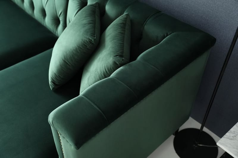 Soffa med divan grön sammet - Bellas - Grön - Möbler - Soffa - Divansoffor & schäslongsoffa