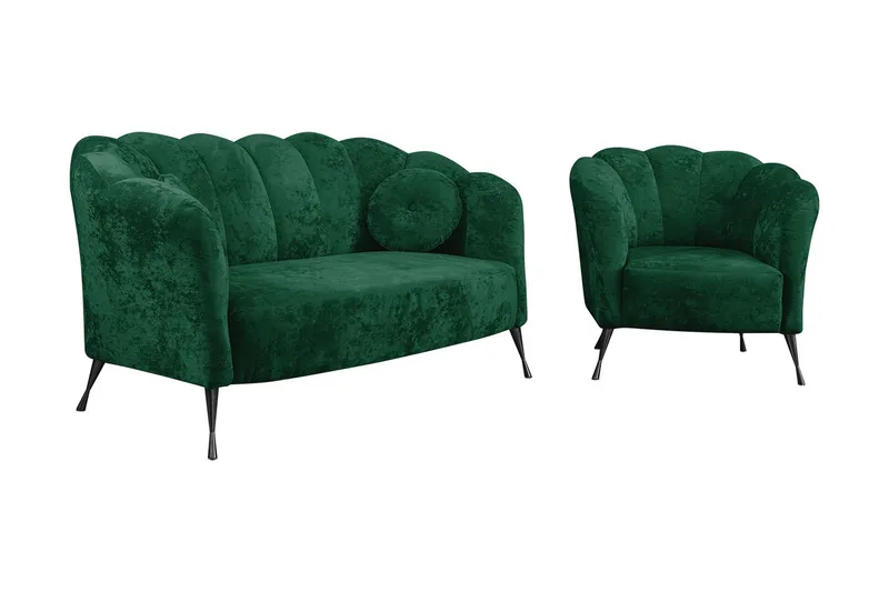 Adrial 3-sits Soffgrupp, Sammet/Grön/Svart Krom