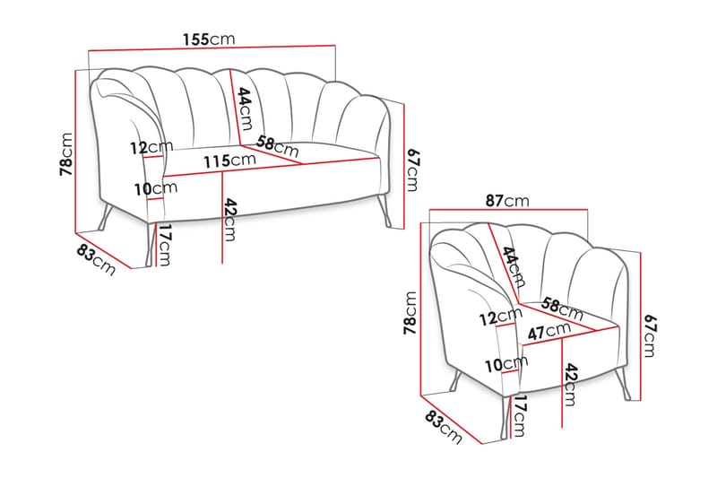 Adrial 3-sits Soffgrupp - Sammet/Rosa - Möbler - Soffa - Soffgrupp