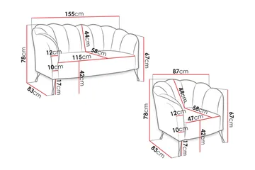 Adrial 3-sits Soffgrupp - Sammet/Rosa - Möbler - Soffa - Soffgrupp