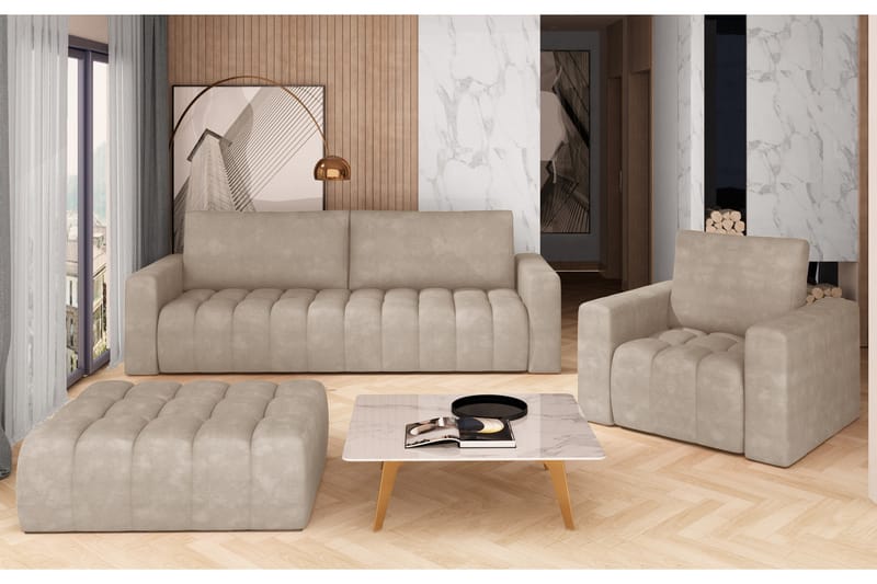 Alazaro Soffgrupp 3-sits + Fåtölj + Pall, Grå