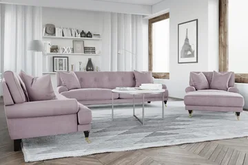 Andrew 5-sits Howard Soffgrupp med Hjul och Knappdetaljer i Tyg - Rosa - Möbler - Soffa - Soffgrupp - Howard soffgrupp