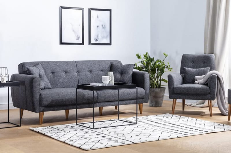 Arianda 3-sits Knappsydd Bäddbar Soffgrupp i Tyg, Mörkgrå