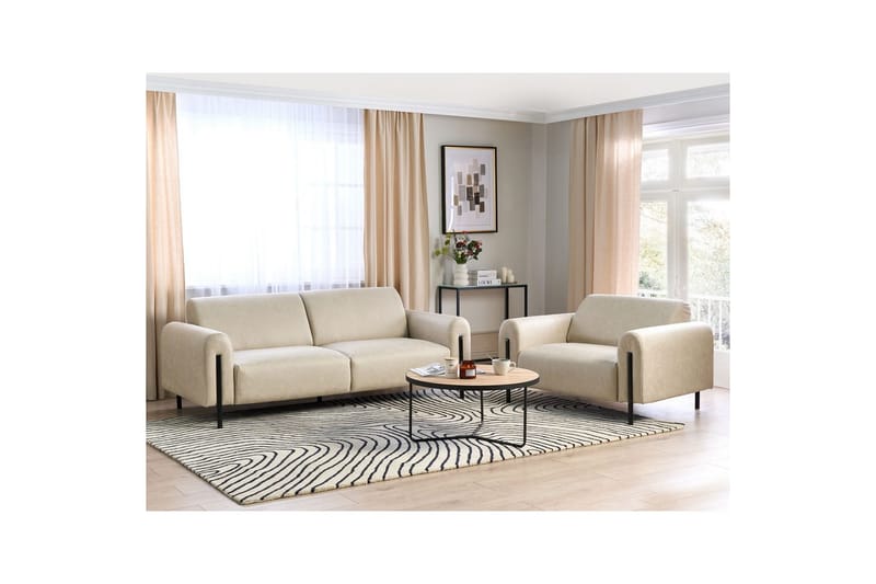 Soffgrupp Askim Beige/svart, Polyester - Beige/svart, Polyester - Möbler - Soffa - Soffgrupp