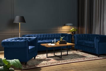 Chesterfield Lyx Soffgrupp 2-sits+Fåtölj Sammet - Blå - Möbler - Soffa - Soffgrupp - Soffgrupp 3 2 1
