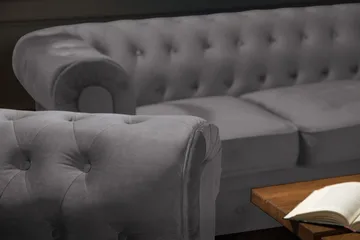 Chesterfield Lyx Soffgrupp 2-sits+Fåtölj Sammet - Grå - Möbler - Soffa - Soffgrupp - Chesterfield soffgrupp