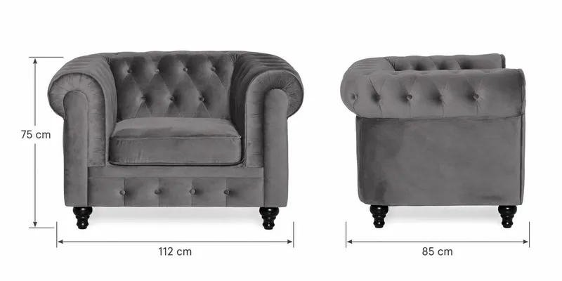 Chesterfield Lyx Soffgrupp 3+2+1 i Sammet - Grå - Möbler - Soffa - Soffgrupp - Soffgrupp 3 2 1