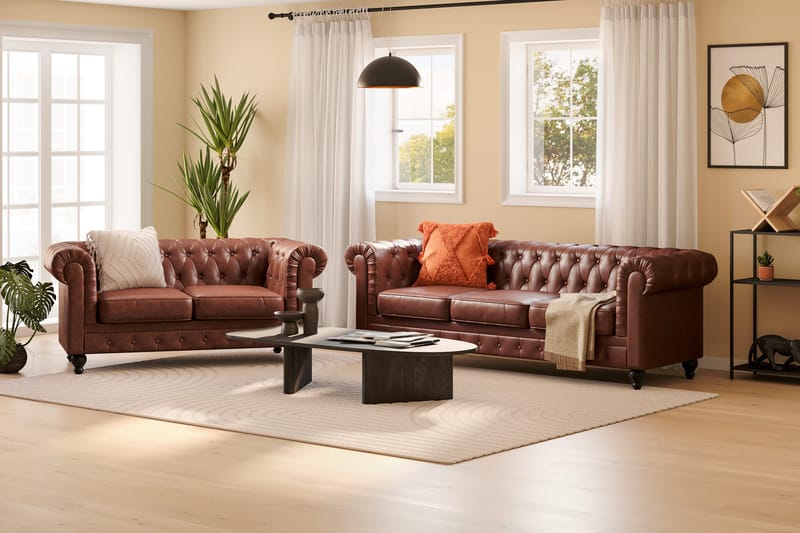 Chesterfield Lyx Soffgrupp 3-sits + 2-sits - Brun - Möbler - Soffa - Soffgrupp - Chesterfield soffgrupp