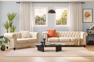 Chesterfield Lyx Soffgrupp 3-sits + 2-sits - Beige - Möbler - Soffa - Soffgrupp - Chesterfield soffgrupp