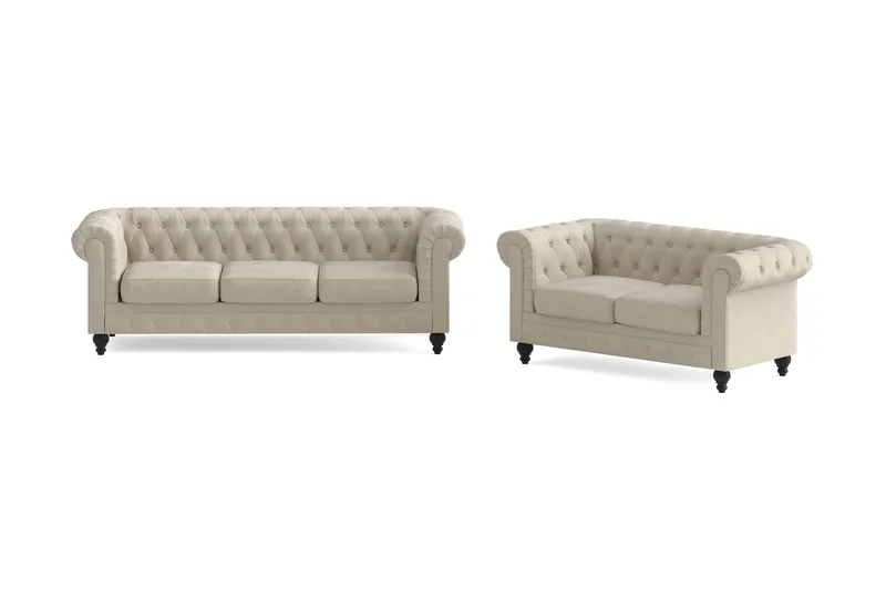 Chesterfield Lyx Soffgrupp 3-sits + 2-sits, Beige