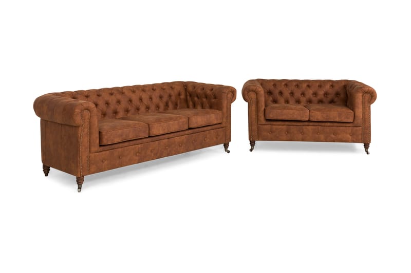 Chesterfield Deluxe Soffgrupp 3-sits+2-sits - Cognac - Chesterfield soffgrupp