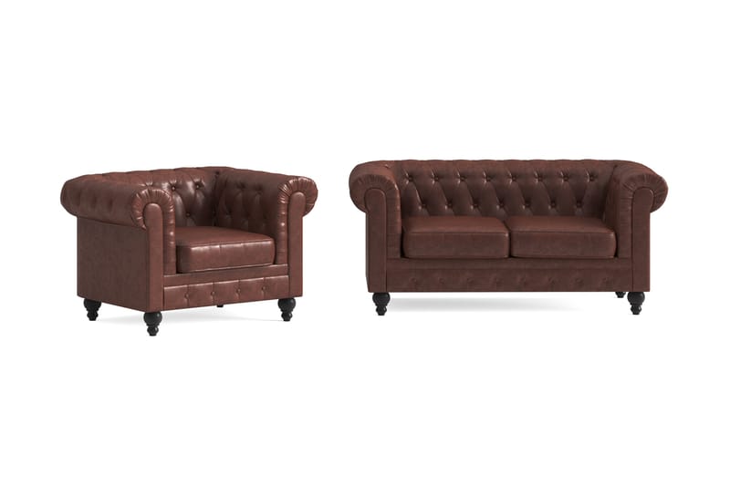 Chesterfield Lyx Soffgrupp 2-sits+Fåtölj, Brun