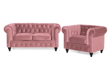 Chesterfield Lyx Soffgrupp 2-sits+Fåtölj Sammet