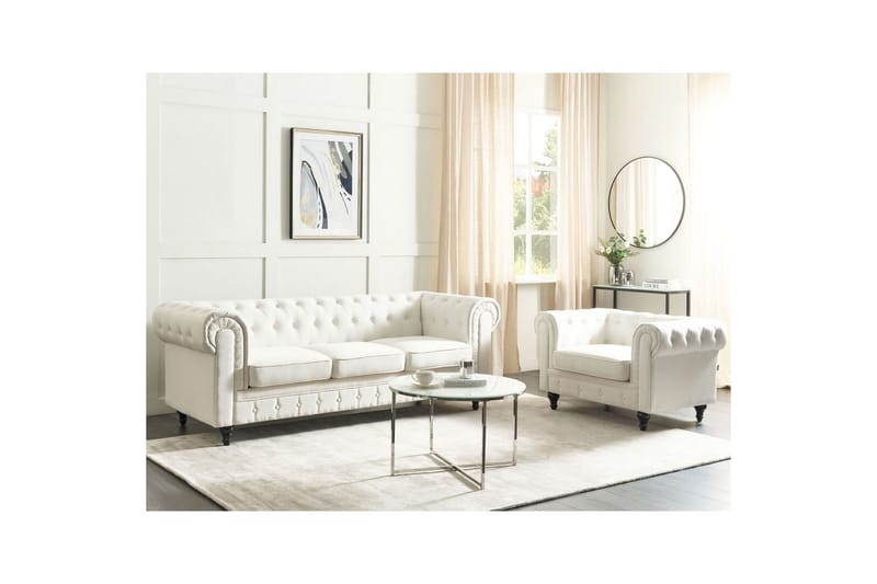 Soffgrupp Chesterfield Vitt/mörkt trä - Vitt/mörkt trä - Möbler - Soffa - Soffgrupp