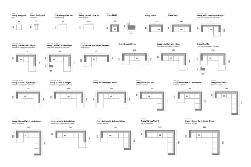 Crazy Soffgrupp 2-sits Soffa + Fåtölj i Tyg - Antracit - Möbler - Soffa - Soffgrupp