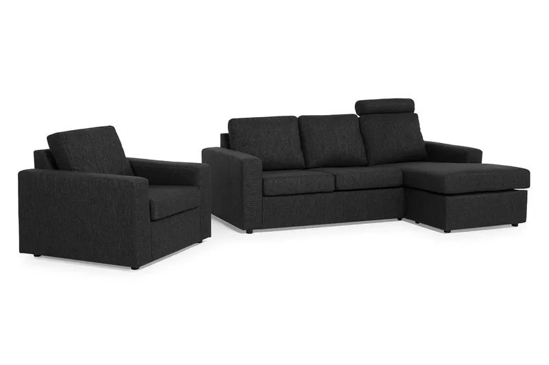 Crazy Soffgrupp 3-sits Vändbar L-formad Divansoffa + Fåtölj i Tyg - Antracit - Möbler - Soffa - Soffgrupp