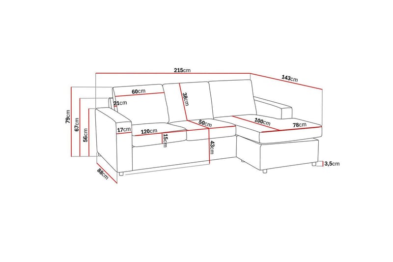 Crazy Soffgrupp 3-sits Vändbar L-formad Divansoffa + Fåtölj i Tyg - Antracit - Möbler - Soffa - Soffgrupp