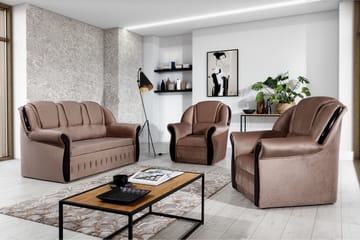 Fica Soffgrupp Bäddsoffa + 2 Fåtöljer - Läder/Ljusbrun - Möbler - Soffa - Soffgrupp
