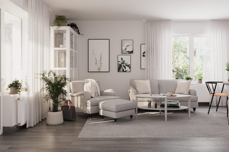 Howard Classic Soffgrupp 2-sits Soffa + Fåtölj + Fotpall i Tyg - Grå - Möbler - Soffa - Soffgrupp - Howard soffgrupp