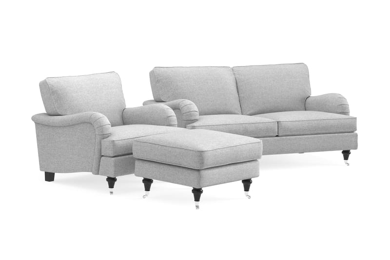 Howard Classic Soffgrupp 2-sits Soffa + Fåtölj + Fotpall i Tyg - Grå - Möbler - Soffa - Soffgrupp - Howard soffgrupp