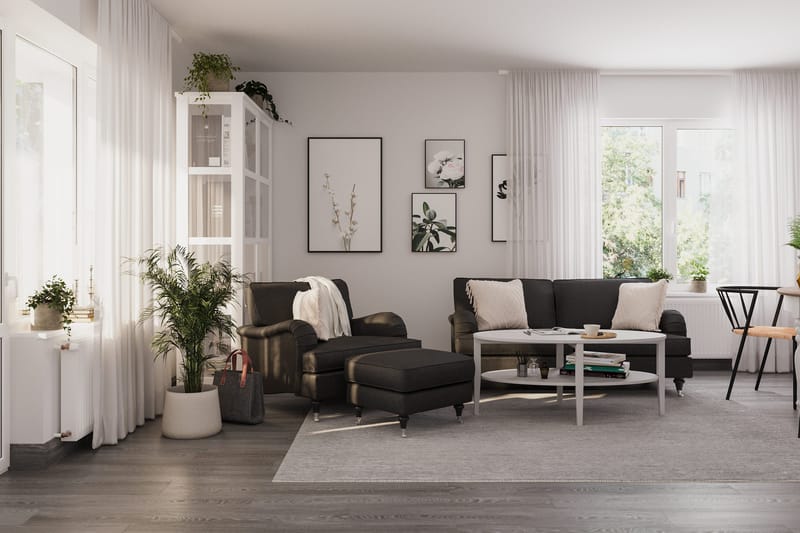 Howard Classic Soffgrupp 2-sits Soffa + Fåtölj + Fotpall i Tyg - Mörkgrå - Möbler - Soffa - Soffgrupp - Soffgrupp 3 2 1