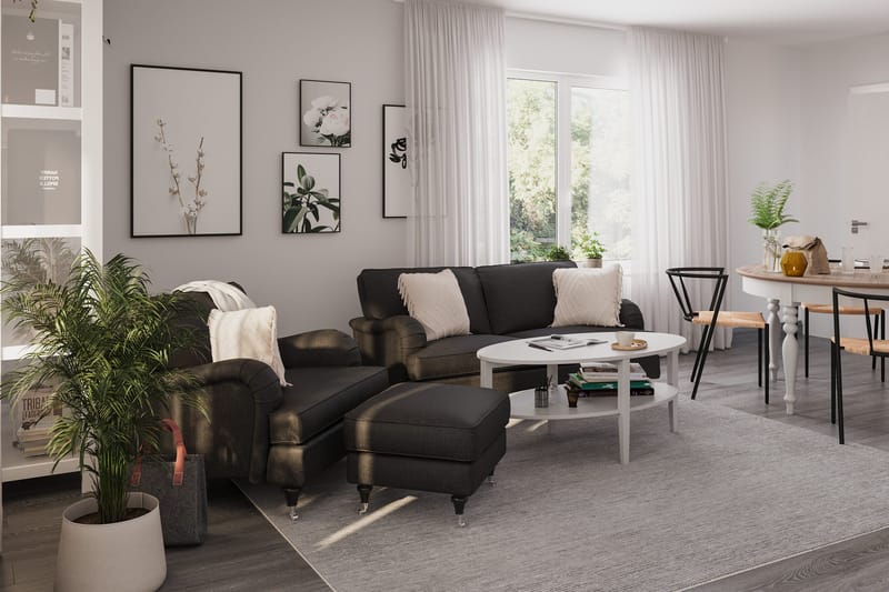Howard Classic Soffgrupp 2-sits Soffa + Fåtölj + Fotpall i Tyg - Mörkgrå - Möbler - Soffa - Soffgrupp - Soffgrupp 3 2 1